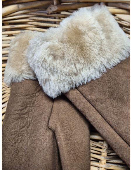 Moufles cuir NUBUCK Femme marron glacé