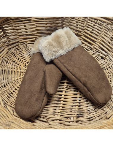 Moufles cuir NUBUCK Femme marron glacé agneau retourné