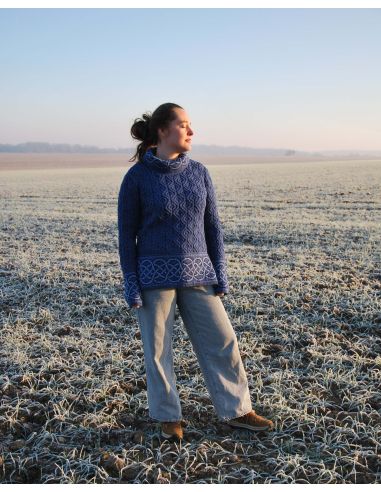 Pull tunique Femme jacquard irlandais maille intarsia pure laine mérinos chaude