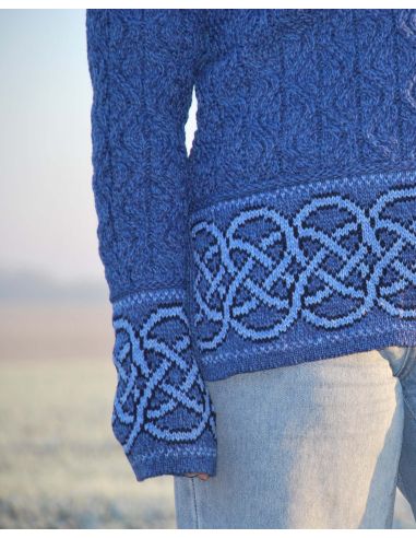 Damen-Tunika-Pullover aus irischem Jacquard, Intarsienstrick aus reiner, warmer Merinowolle