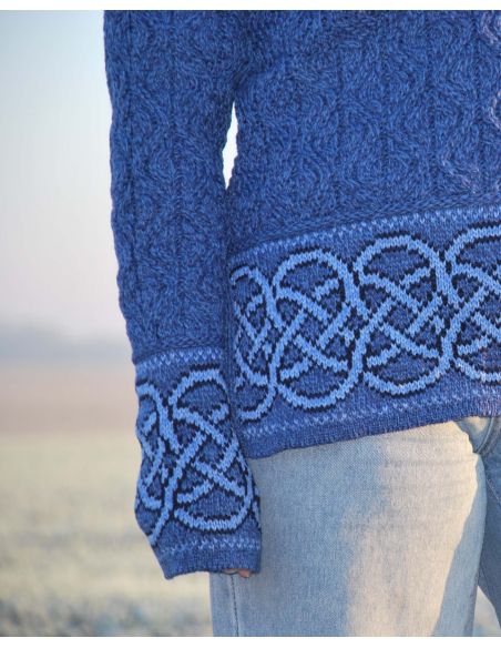 Jersey túnica de mujer con jacquard irlandés, punto intarsia y lana merino pura y cálida