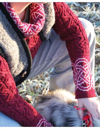 Damen-Tunika-Pullover aus irischem Jacquard, Intarsienstrick aus reiner, warmer Merinowolle