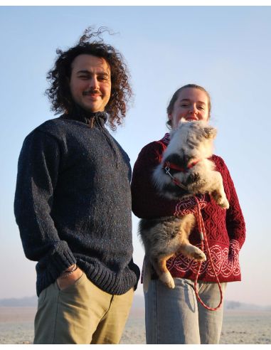 Jersey túnica de mujer con jacquard irlandés, punto intarsia y lana merino pura y cálida