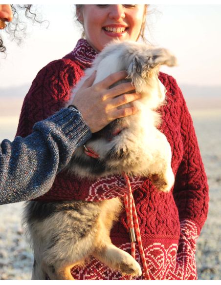 Pull tunique Femme jacquard irlandais maille intarsia pure laine mérinos chaude