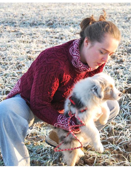 Damen-Tunika-Pullover aus irischem Jacquard, Intarsienstrick aus reiner, warmer Merinowolle