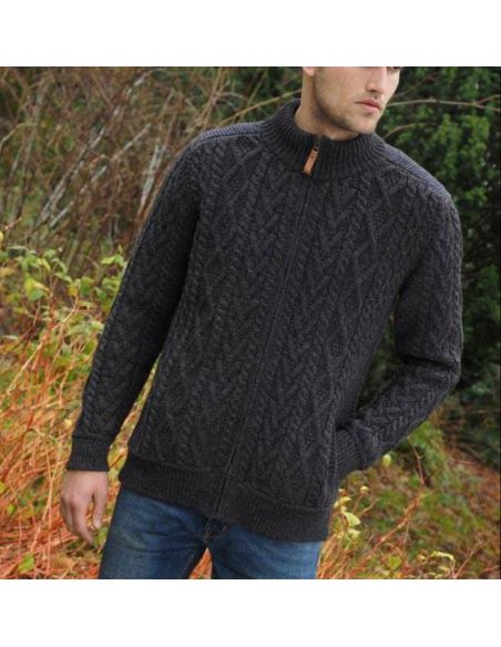 CÁRDIGAN DE HOMBRE CON CREMALLERA Y HOMBROS REFORZADOS CON TRICOT