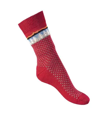 dünne Socken 90 % Merino Nordische Muster rot