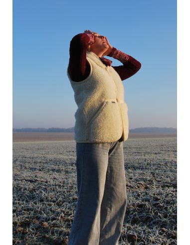 Men's and women's pure merino wool sleeveless waistcoat with zip fastening