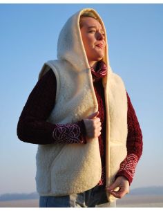 Waistcoat sleevesless pure wool with ZIP and hood
