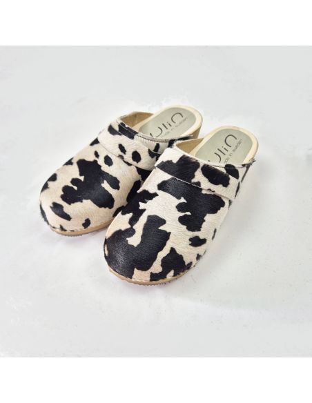 wooden  genuine cow skin clogs for men and women