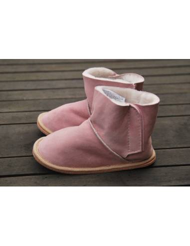 Chaussons boots  enfants peau mouton retournée rose