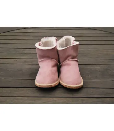 Chaussons boots  enfants peau mouton retournée rose