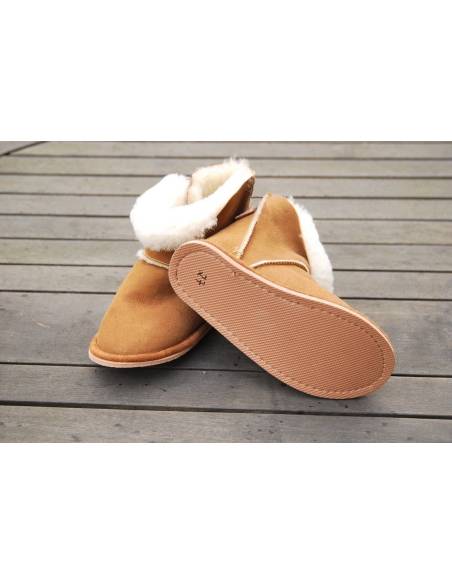 Chaussons boots enfants peau mouton retournée moka