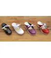  Swedish woman clogs in leather varnished red, black, white,lilas
