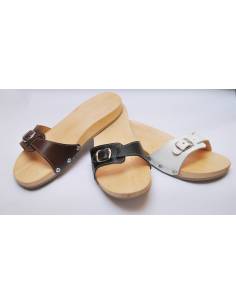 Men's and women's wooden sandals in wood and leather 2