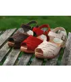 Suecos de madera sandalias de cuero trenzado rojo marrón o naturaleza