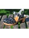 Frauen nautur Holz und schwartz Leder Polka Dot hohe Absatz Schuhe