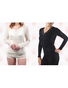 women'sShirt black or off-white Wool and silk  long sleeves