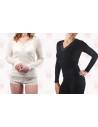 Camiseta mujer negro o grisáceo Lana y seda manga larga