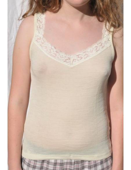 Curacao tops de seda y lana con V-cuello y encaje 