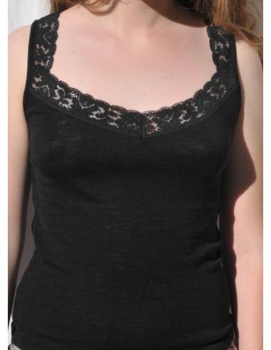 Curacao tops de seda y lana con V-cuello y encaje