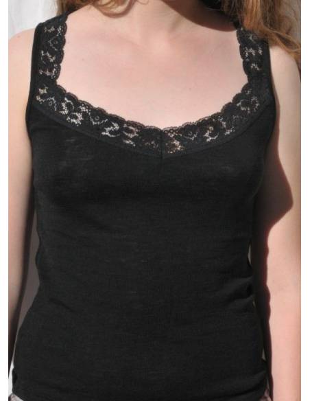 Curacao tops de seda y lana con V-cuello y encaje 