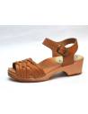 Schwedische Holz Sandalen geflochtenem cognac Leder fur Damen