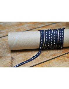 Ruban gros grain bleu marine brogé blanc