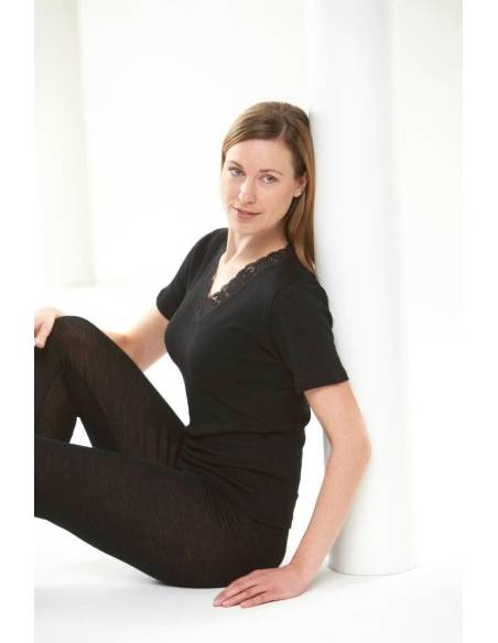Maillot femme laine et soie noir ou écru manches courtes 