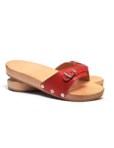 Flat Sandals in Maple wood and leather but ajustable buccle