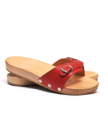 Flat Sandals in Maple wood and leather but ajustable buccle