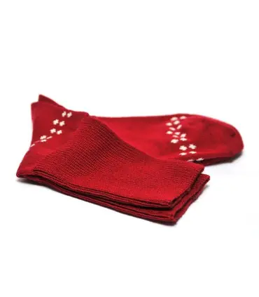 Chaussettes femme laine mérinos 90% fines non comprimantes  jacquard rouge