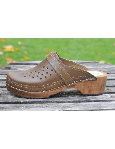 Sabots homme Ylin en bois et en cuir kaki
