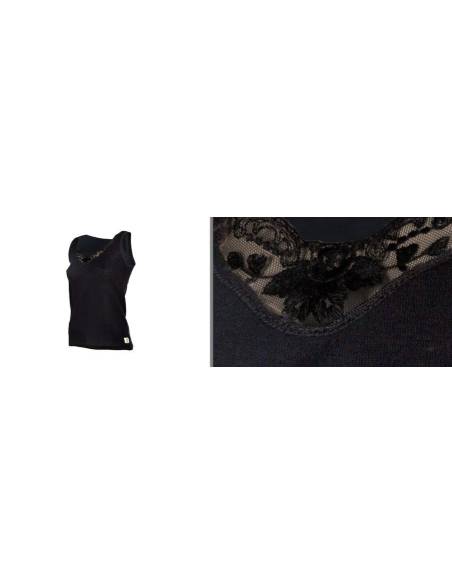 Débardeur dentelle femme laine mérinos noir  