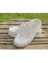 Sabots suédois femme JOAN en cuir avec empiècement ajouré fleurs