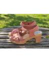 Sandales suédoises hautes femme bois et cuir rose