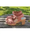 woman heeled wooden Swedish Sandals leather buckle