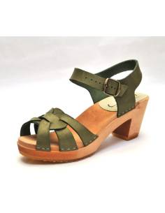 Frauen Schwedische Holz  Sandalen in Nubuck Leder und hohe Abasatze 2