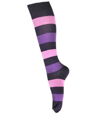 Chaussette femme haute rayée mauve violet coton