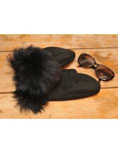 Luxuous women Mittens genuine black lambskin 2