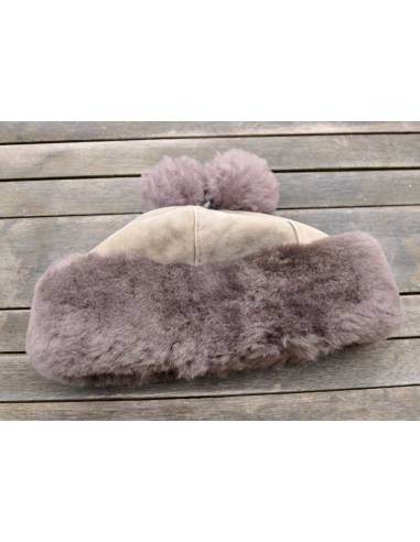 Toque femme en peau de mouton retournée beige foncé