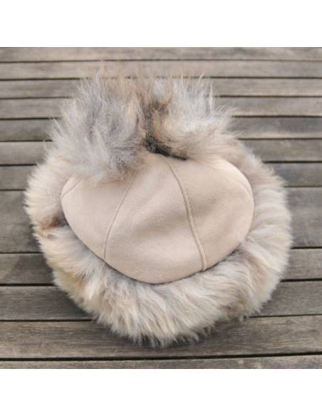 Toque femme en peau de mouton retournée beige 