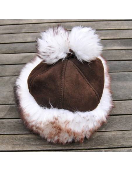 Toque Mujer genuina piel de cordero marron / white