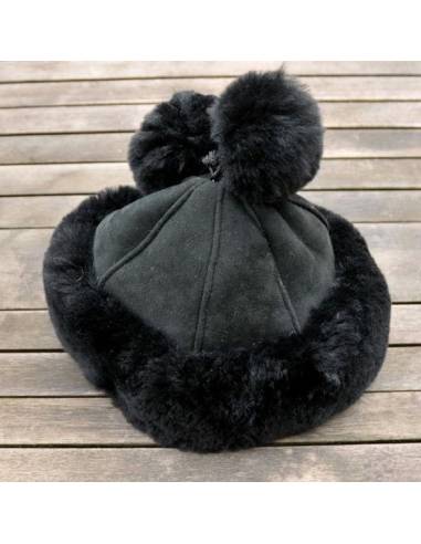 Toque femme en peau de mouton retournée noir