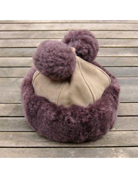 Toque femme en peau de mouton retournée prune
