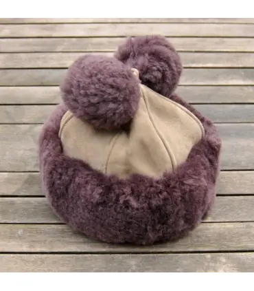 Toque femme en peau de mouton retournée prune