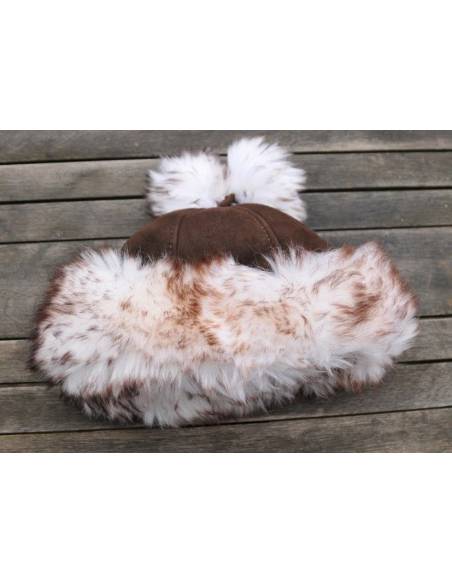  Woman toque guenuine lambskin brown / white