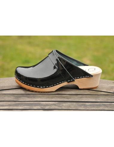 chaussures femme bois et cuir vernis noir