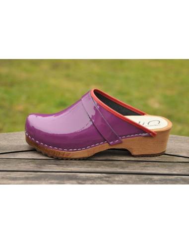 Sueco zuecos de madera cuero charolado mujer