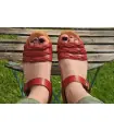Swedish wooden sandals for women leather braided cognac or red